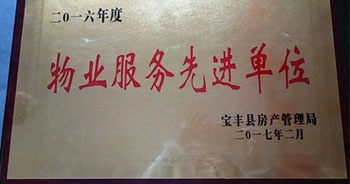 2017年2月，寶豐森林半島被寶豐縣房產(chǎn)管理局評為“二O一七年度物業(yè)服務(wù)先進(jìn)單位”。
